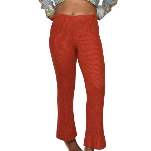 Vintage Young Canada Sweater Knit Pants Red Ribbed Pull On Elastic Flare Small - Picture 1 of 13